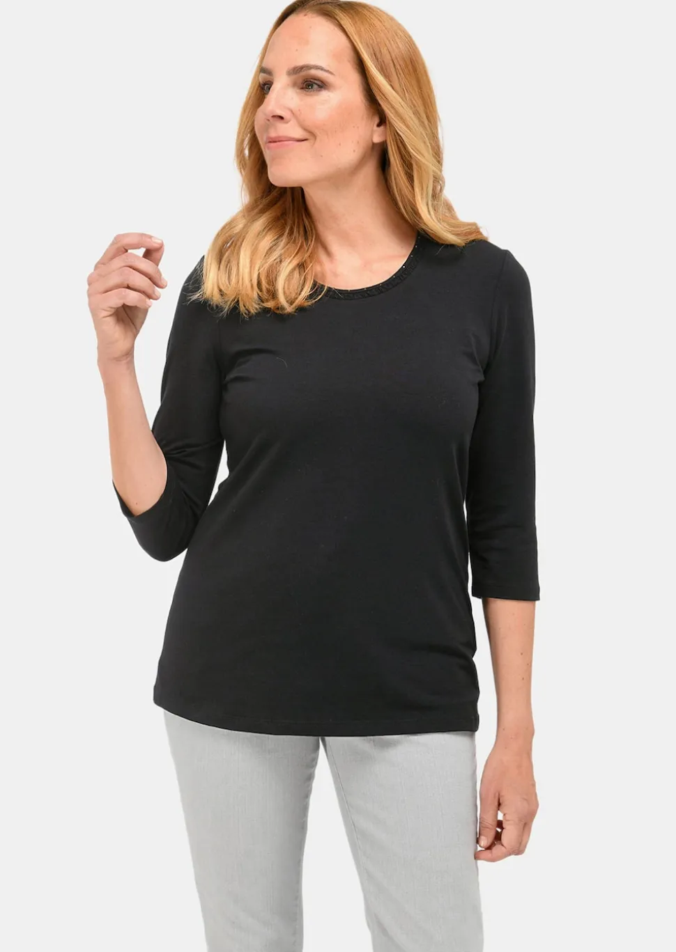 Geschmücktes Rundhalsshirt aus Pima-Baumwolle
