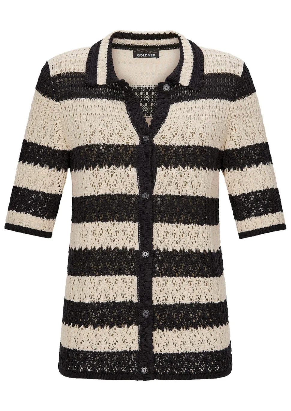 Gestreifte Strickjacke mit Lochmuster