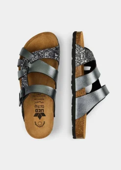 Glitzerpantoletten mit Leder