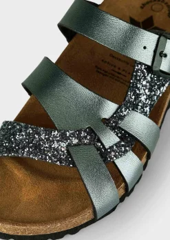 Glitzerpantoletten mit Leder