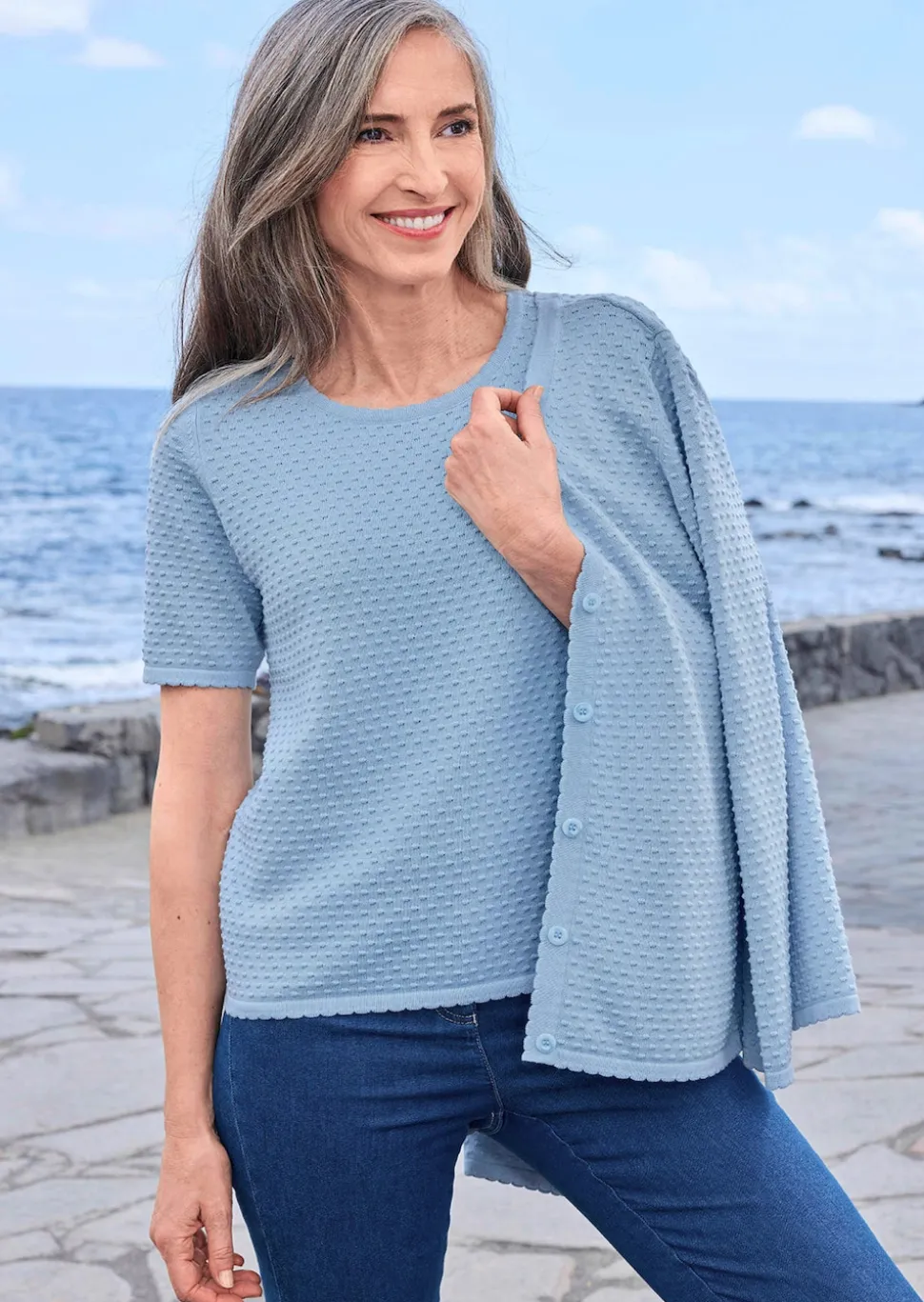 Halbarm-Pullover mit Pünktchenmuster