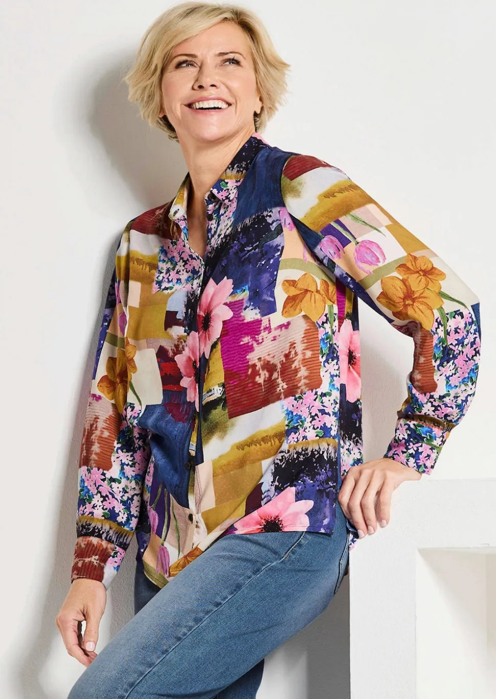 Hemdbluse aus Viskose im Mustermix