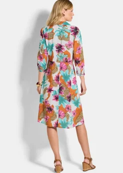 Hemdblusenkleid mit Leo Print und Blumen