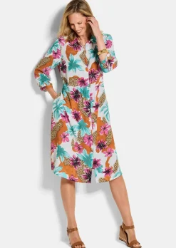 Hemdblusenkleid mit Leo Print und Blumen