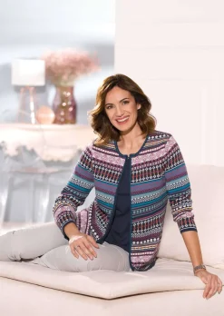 Jacquardstrickjacke mit farbenfrohem Ringelmuster