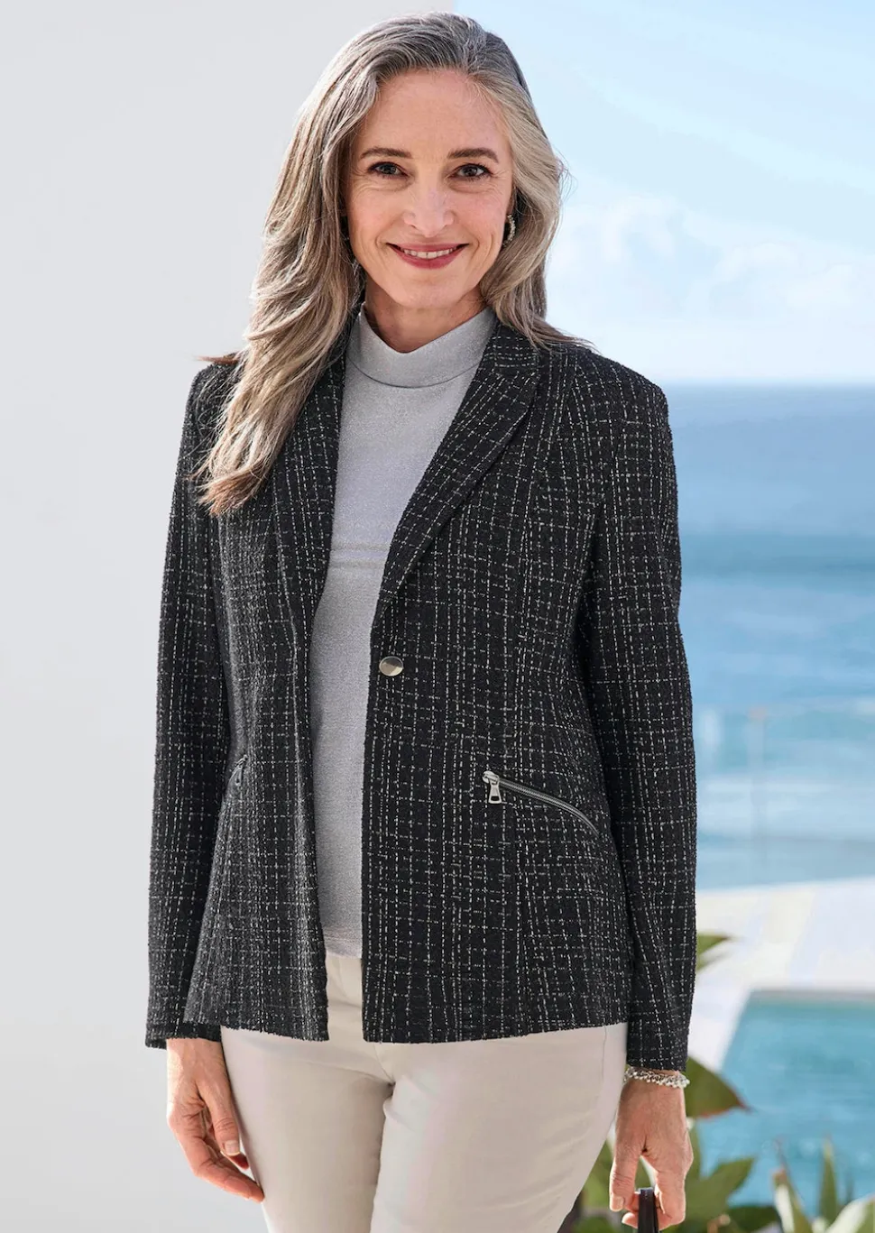 Jersey-Blazer in Tweed-Optik