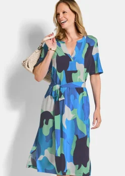 Jerseykleid mit Bindeband und Taschen