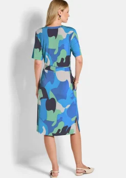 Jerseykleid mit Bindeband und Taschen