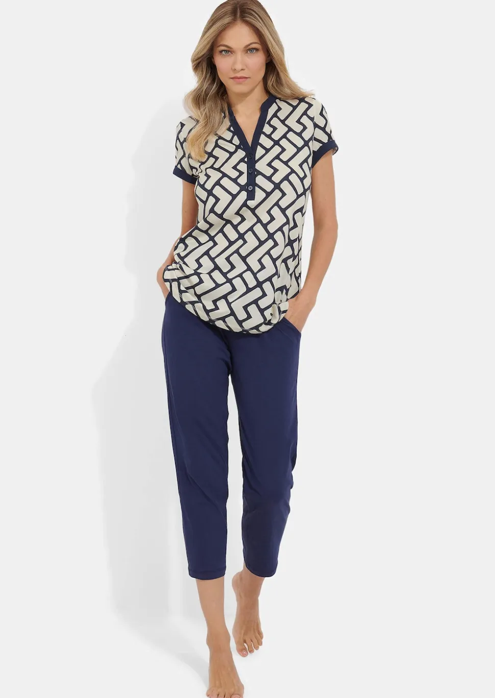 Jersey-Pyjama mit 7/8-Hose
