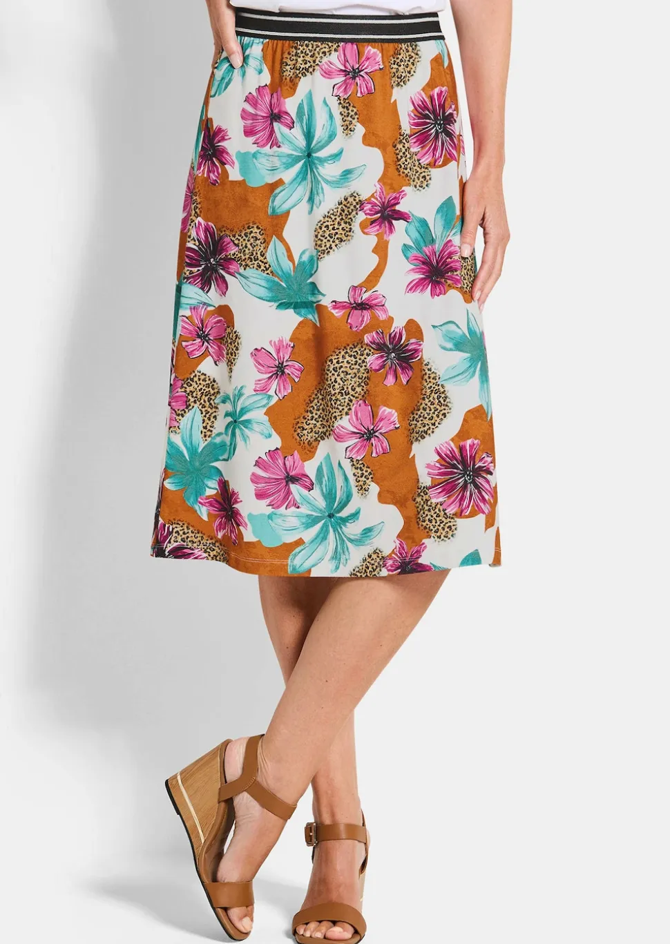Jerseyrock mit Animal Print und Blumen