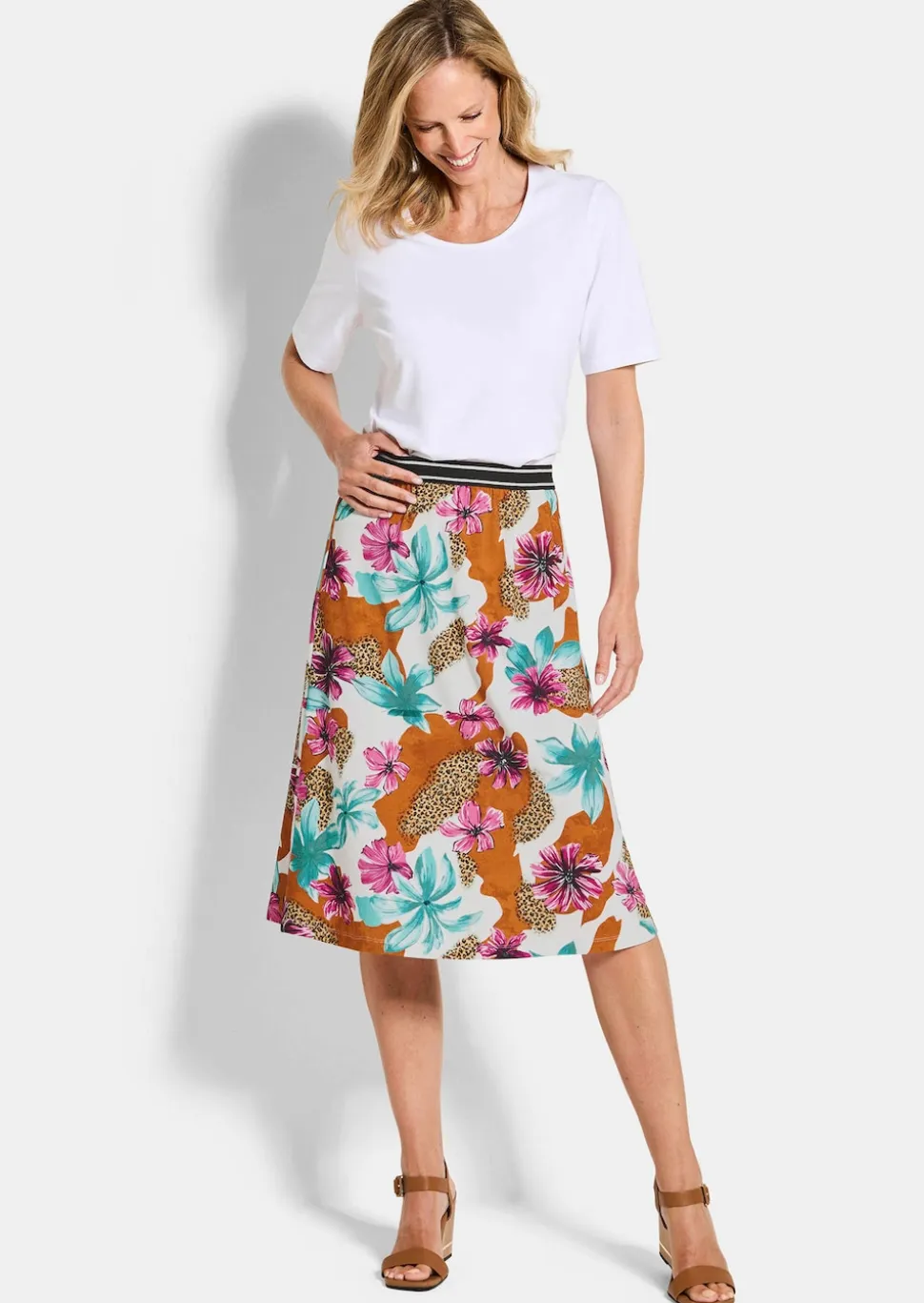 Jerseyrock mit Animal Print und Blumen