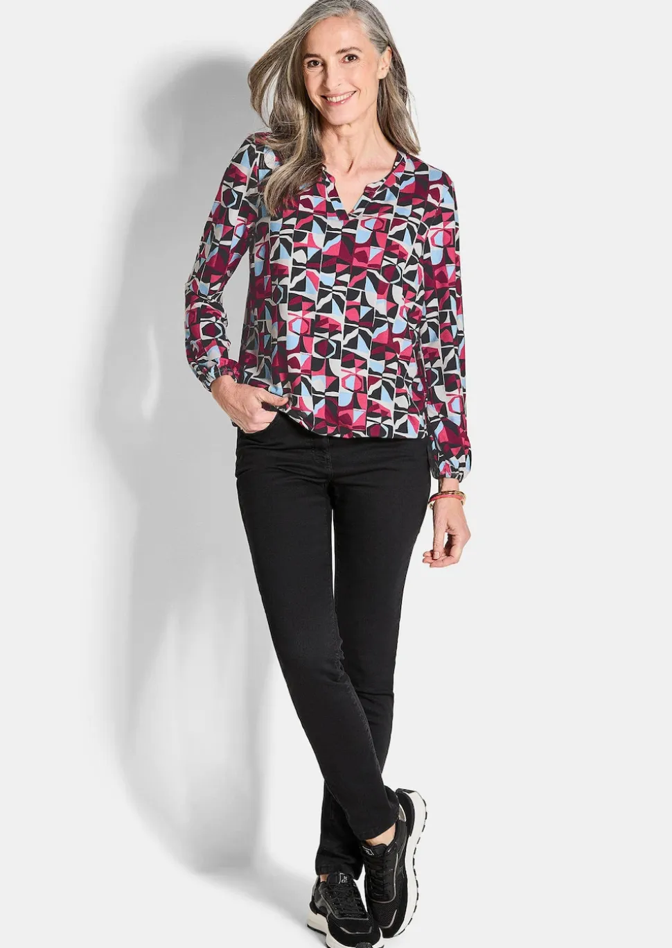Jersey-Shirt im eleganter Blusen-Optik