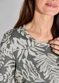 Jersey-Shirt in Blätterprint