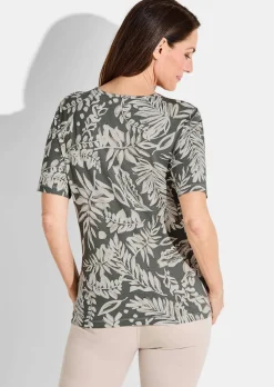 Jersey-Shirt in Blätterprint