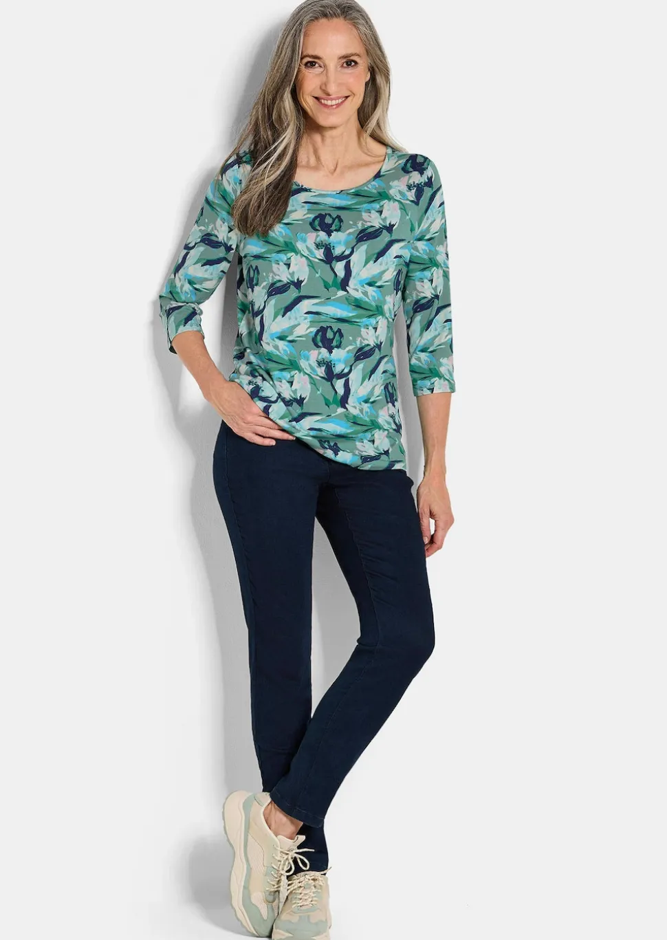 Jersey-Shirt mit Blumenmuster