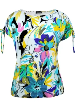 Jersey-Shirt mit gerafften Schultern