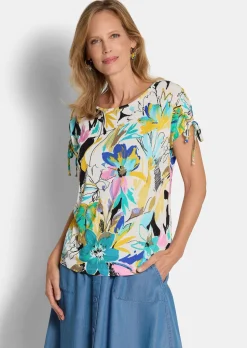 Jersey-Shirt mit gerafften Schultern