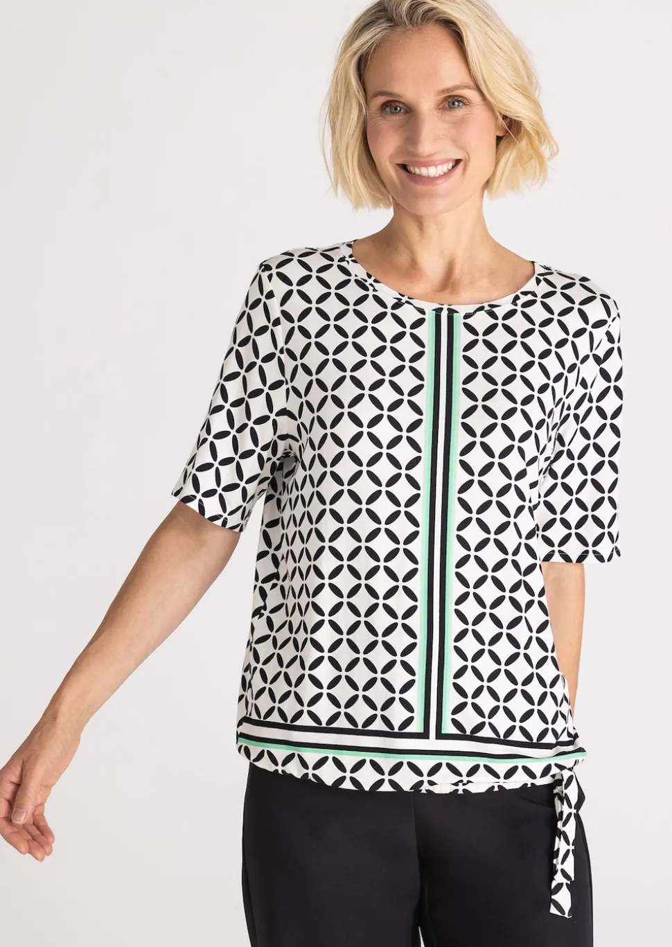 Jersey-Shirt mit Gummibund und Knotendetail