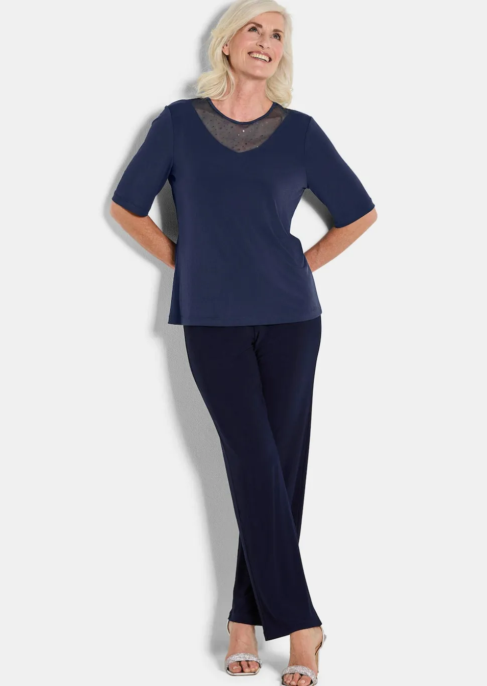 Jersey-Shirt mit Mesh-Einsatz