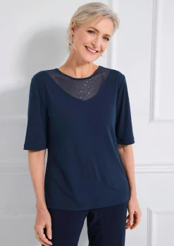 Jersey-Shirt mit Mesh-Einsatz