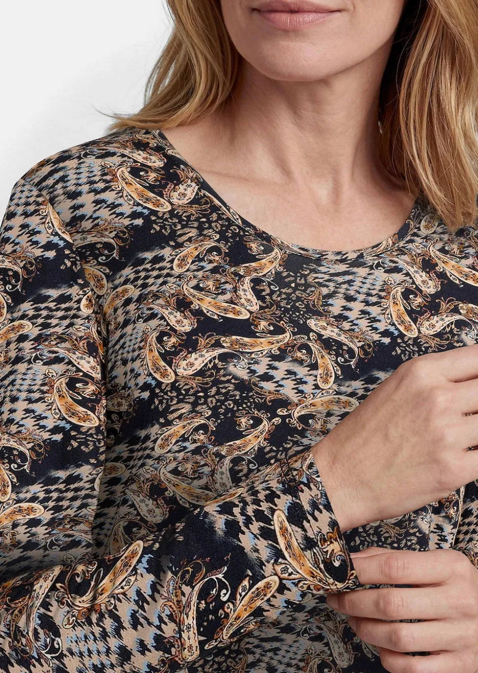 Jersey-Shirt mit Paisley-Print und Hahnentritt