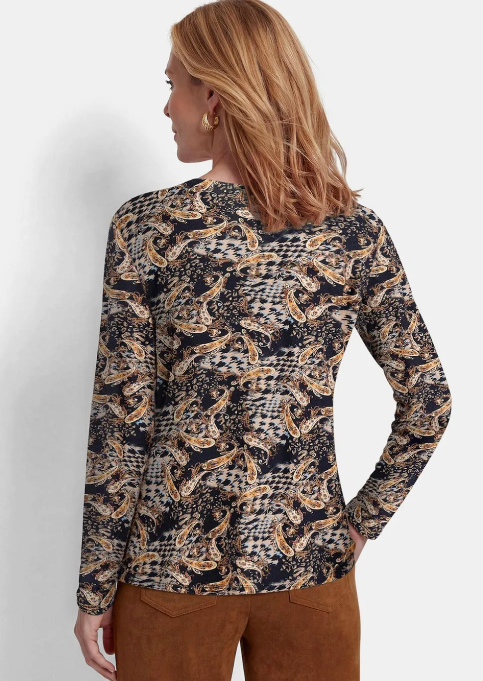 Jersey-Shirt mit Paisley-Print und Hahnentritt