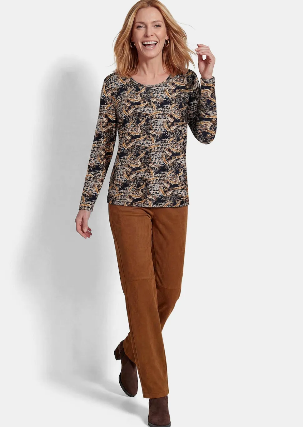 Jersey-Shirt mit Paisley-Print und Hahnentritt