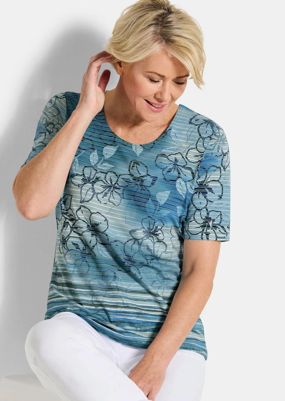 Jersey-Shirt mit Ringelstruktur