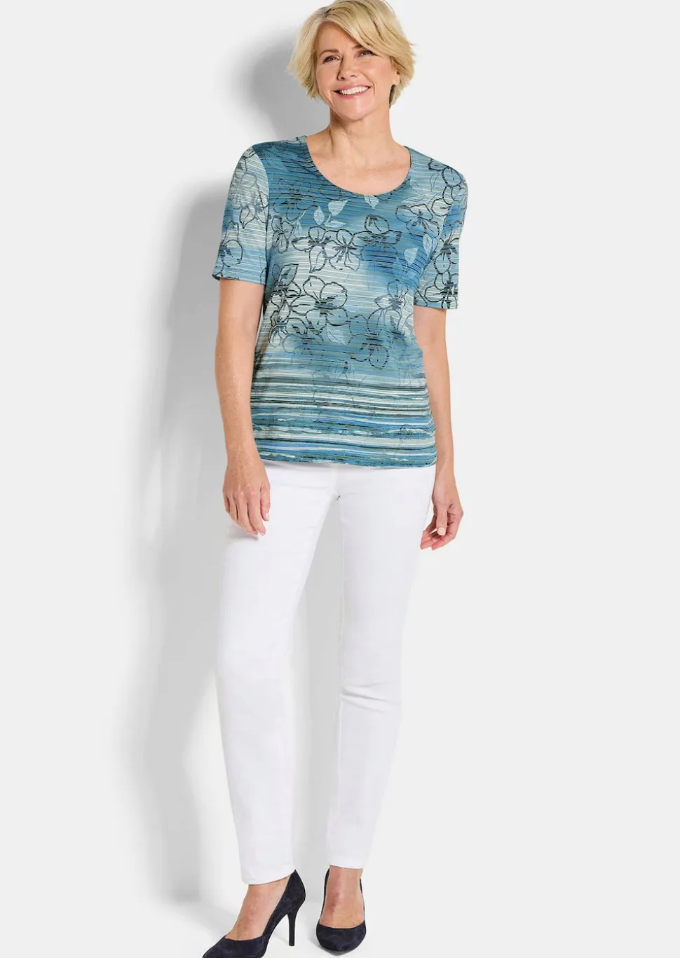 Jersey-Shirt mit Ringelstruktur