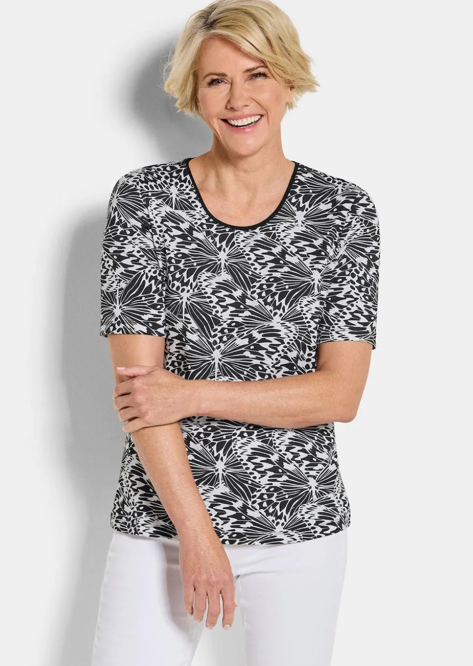 Jersey-Shirt mit Schwarz-Weiß-Print