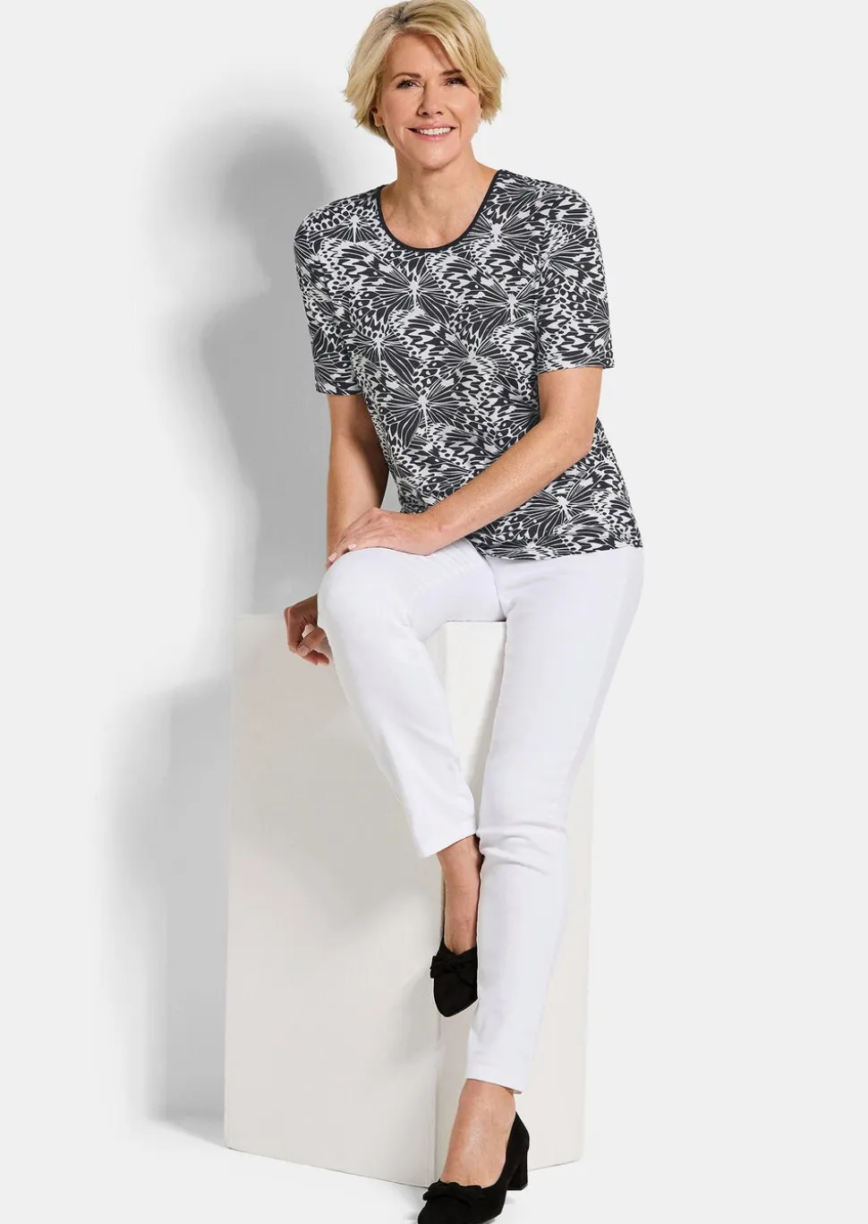 Jersey-Shirt mit Schwarz-Weiß-Print