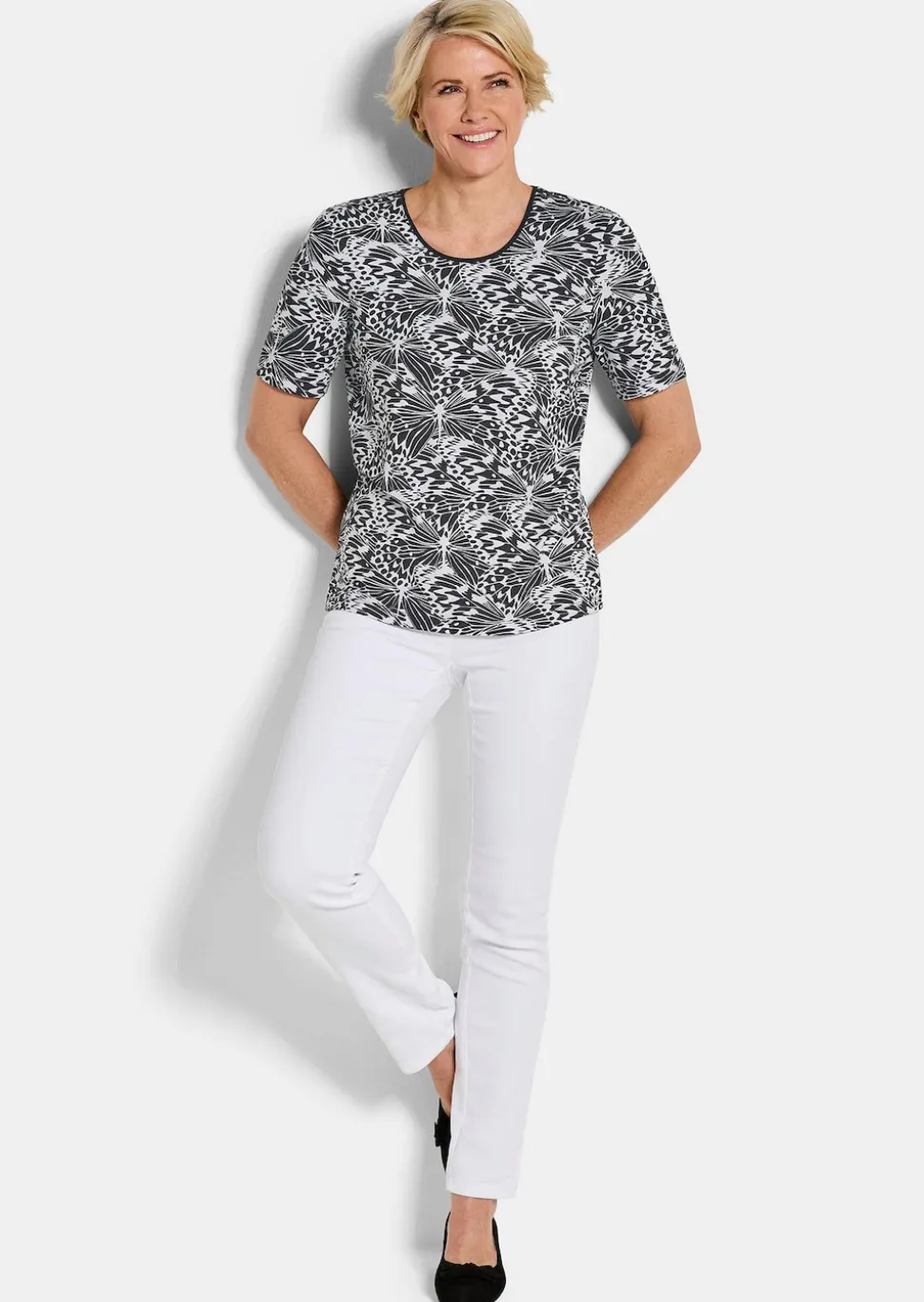 Jersey-Shirt mit Schwarz-Weiß-Print