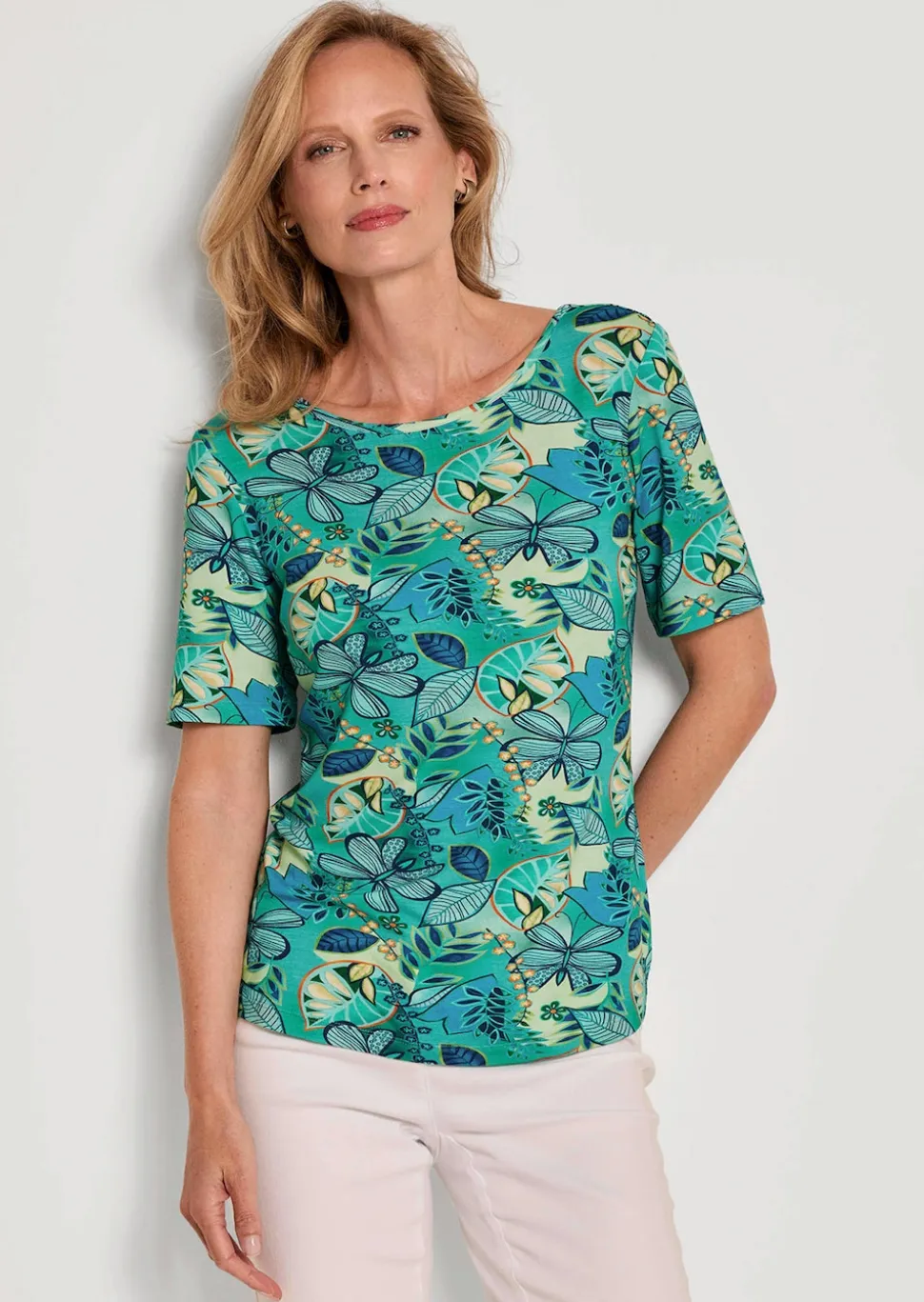 Jersey-Shirt mit U-Boot-Ausschnitt
