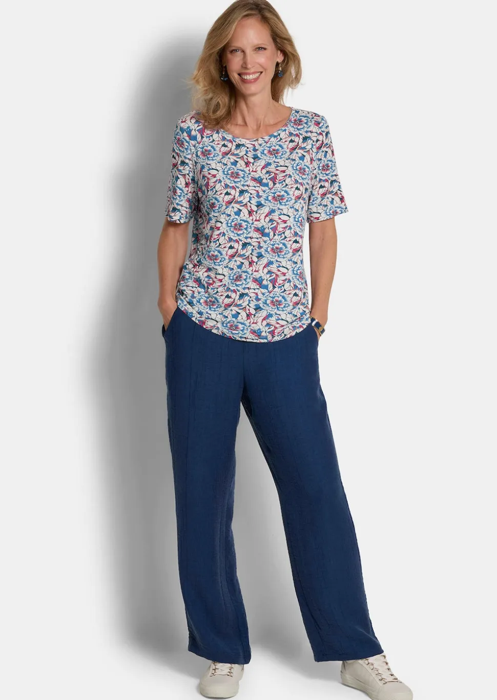 Jersey-Shirt mit U-Boot-Ausschnitt