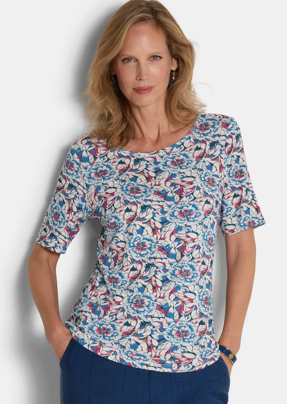 Jersey-Shirt mit U-Boot-Ausschnitt