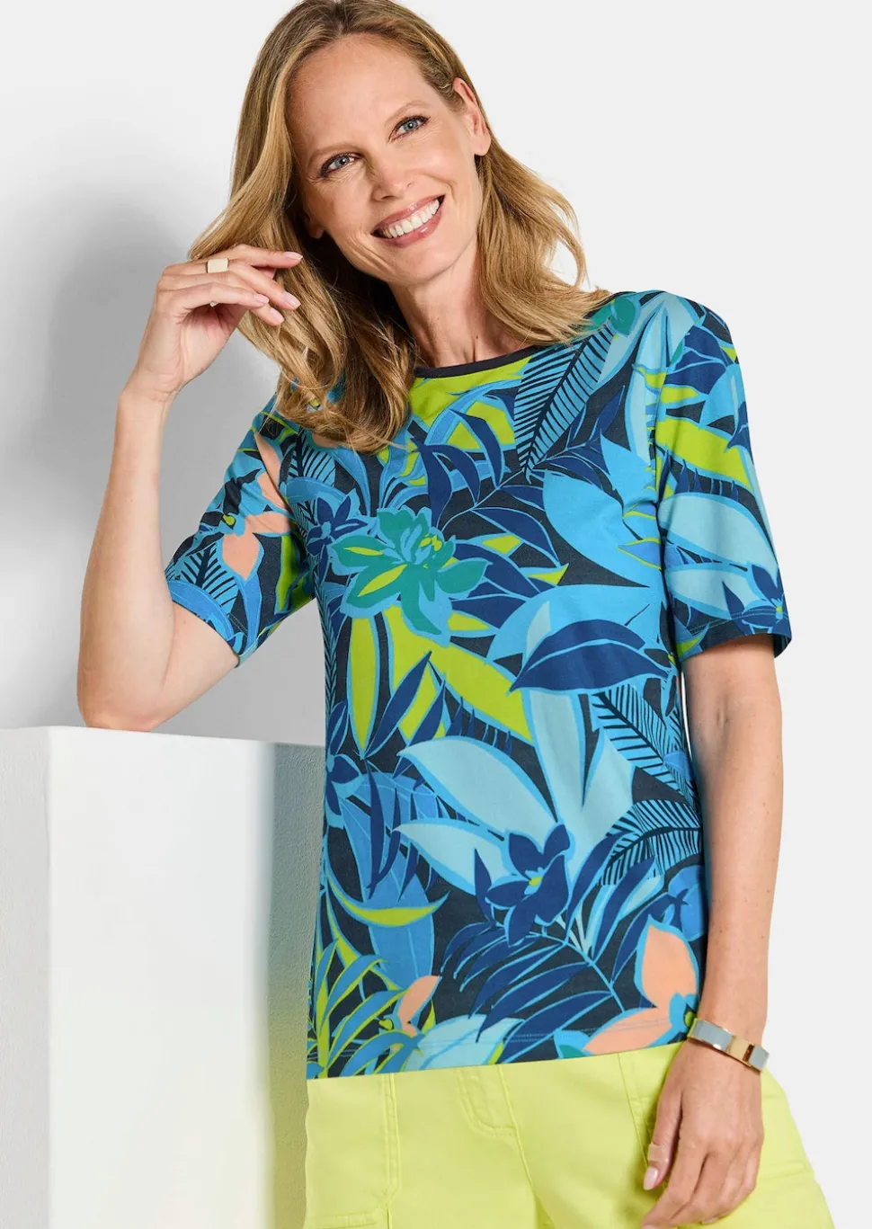 Jersey-Shirt mit U-Boot-Ausschnitt
