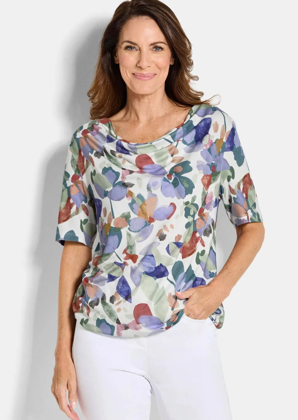 Jerseyshirt mit Wasserfallausschnitt