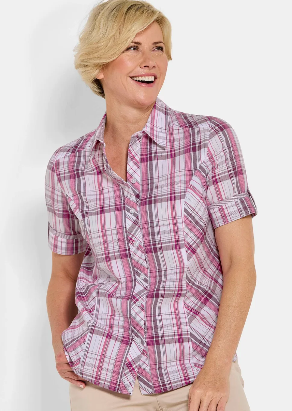 Karo-Bluse aus reiner Baumwolle