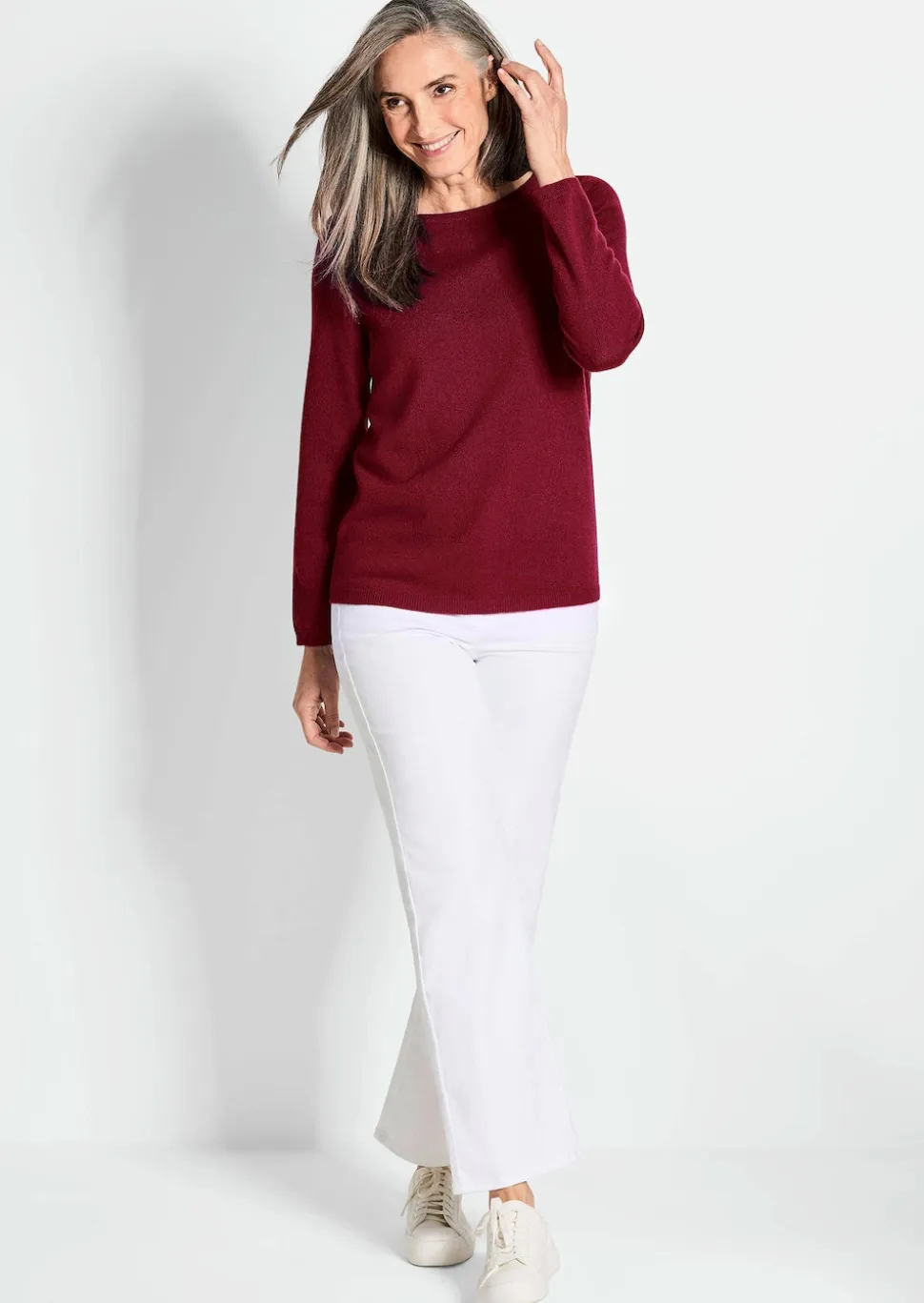 Kaschmirpullover mit U-Boot Ausschnitt