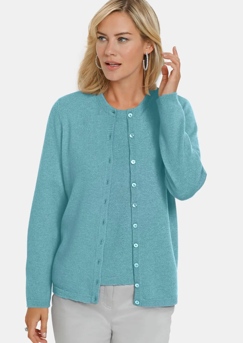 Kaschmirstrickjacke mit Rundhalsausschnitt