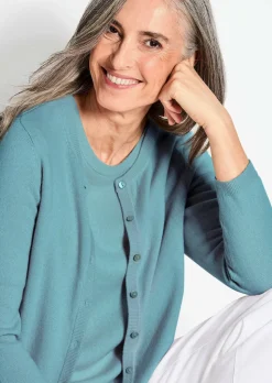 Kaschmirstrickjacke mit Rundhalsausschnitt