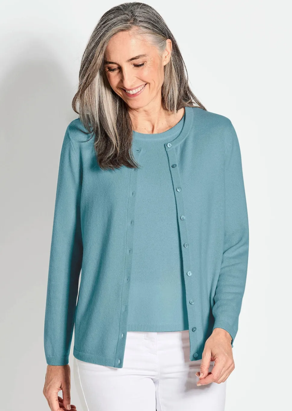 Kaschmirstrickjacke mit Rundhalsausschnitt