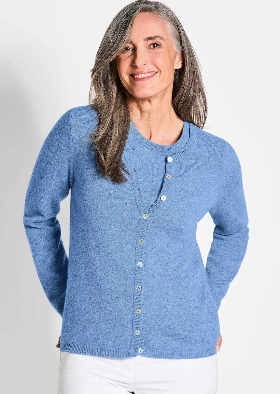 Kaschmirstrickjacke mit Rundhalsausschnitt