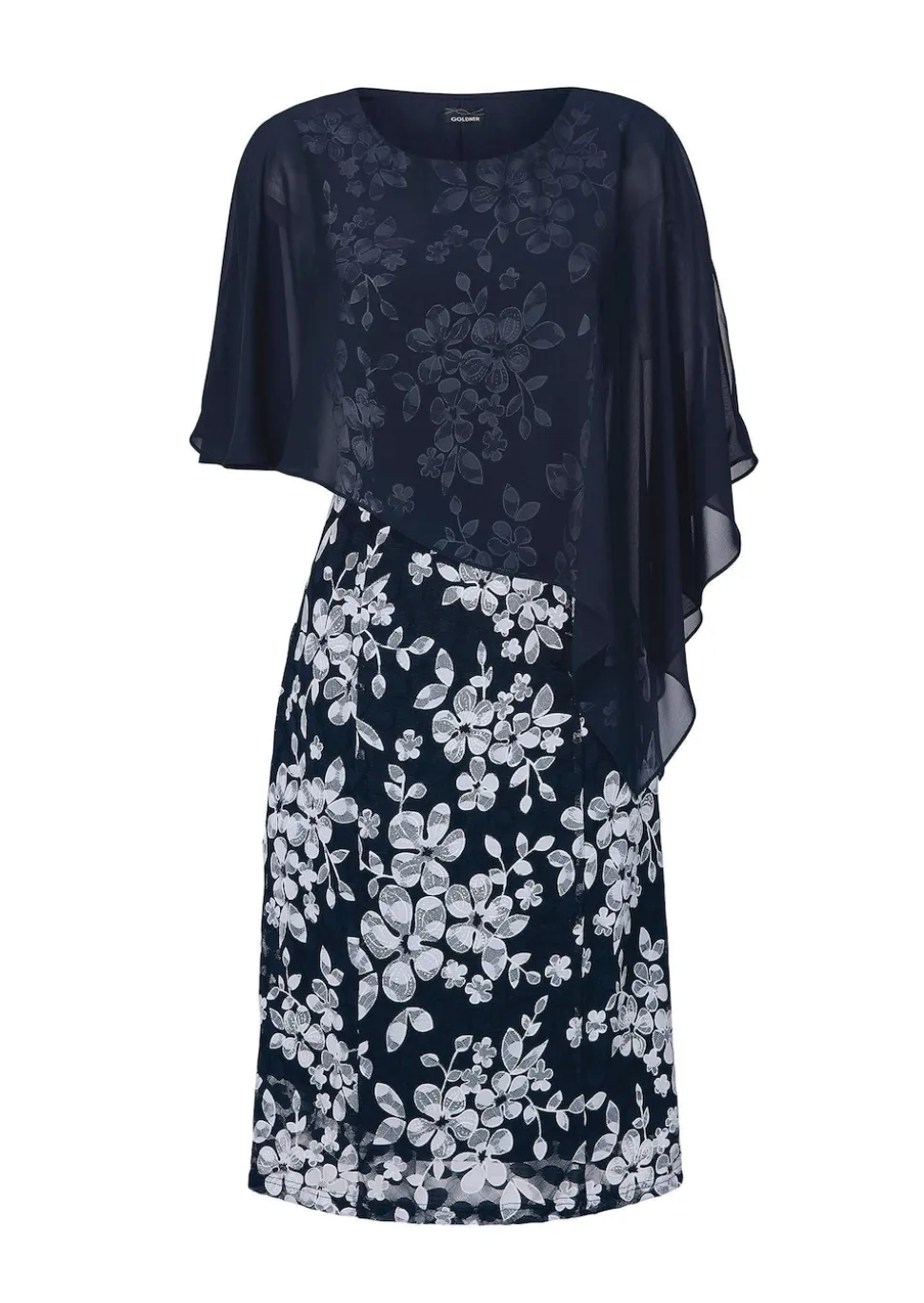 Kleid aus eleganter Spitze mit Chiffonüberwurf