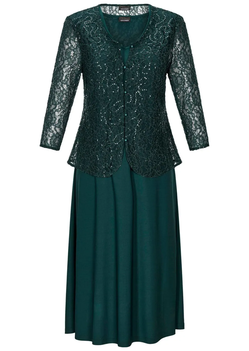 Kleid mit paillettenbesetzter Spitzenjacke