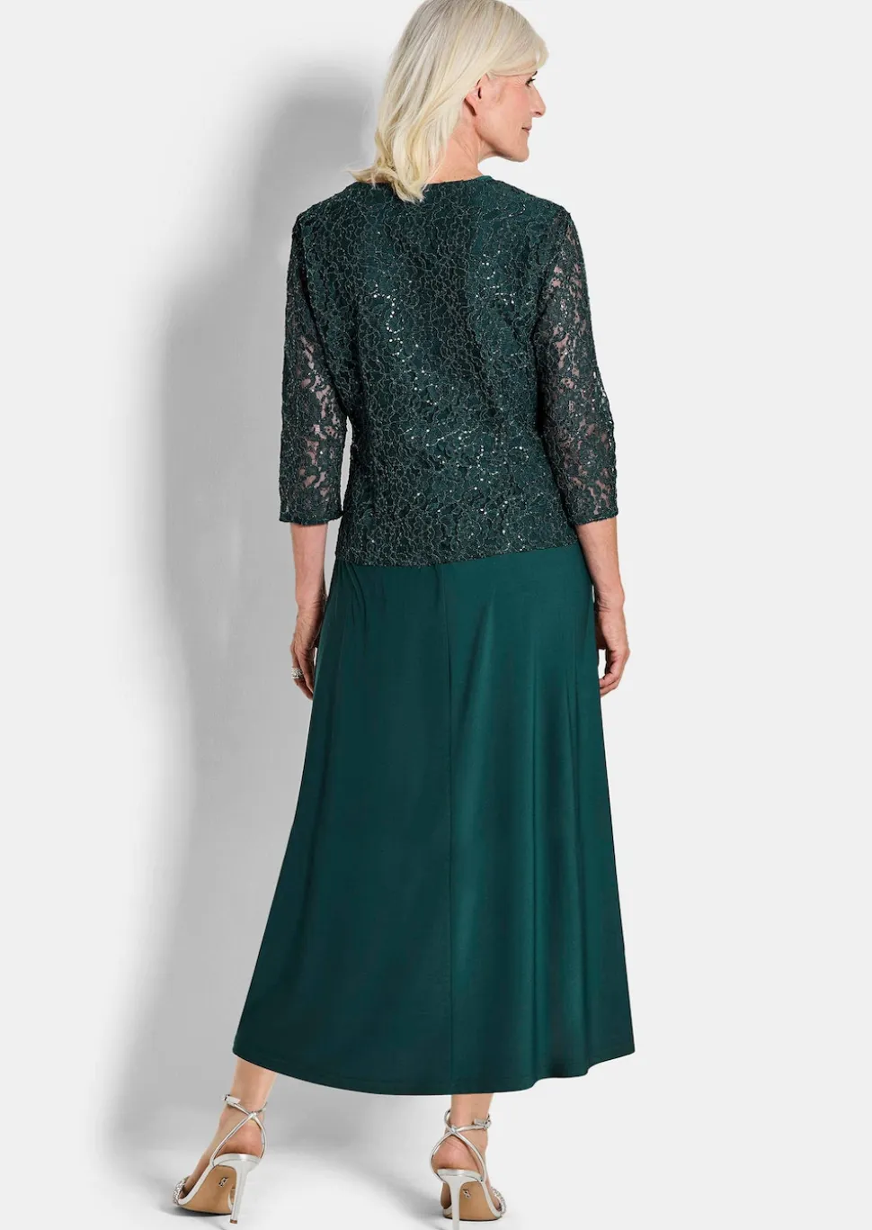 Kleid mit paillettenbesetzter Spitzenjacke