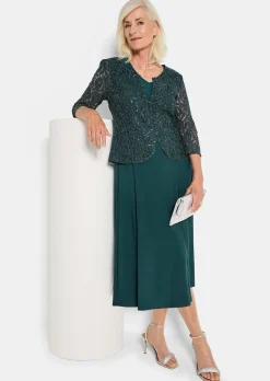 Kleid mit paillettenbesetzter Spitzenjacke