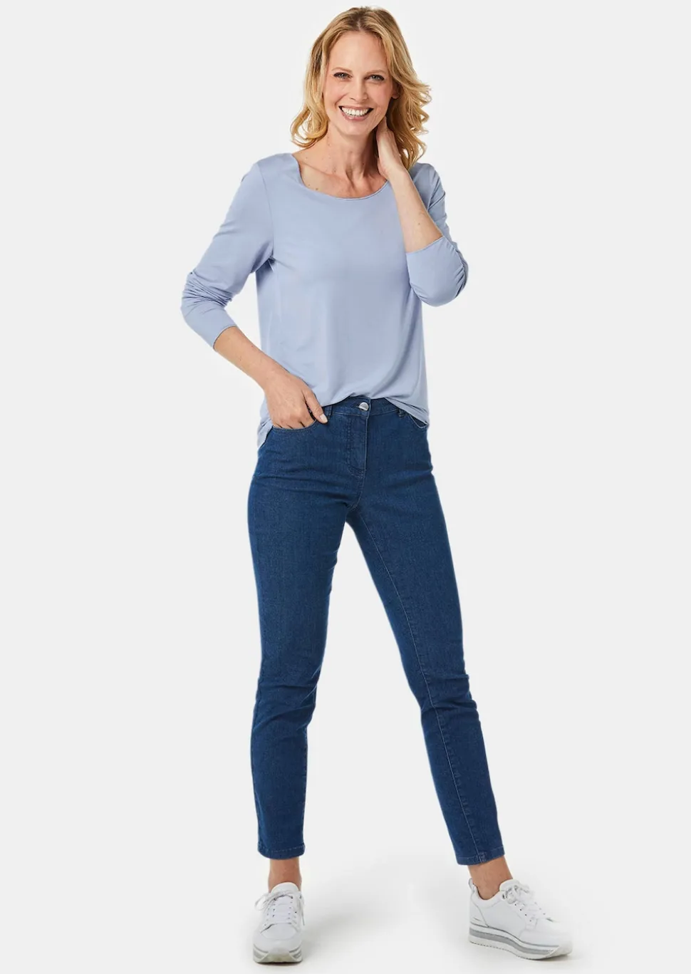 Kombistarkes Langarmshirt mit tonaler Zierkante