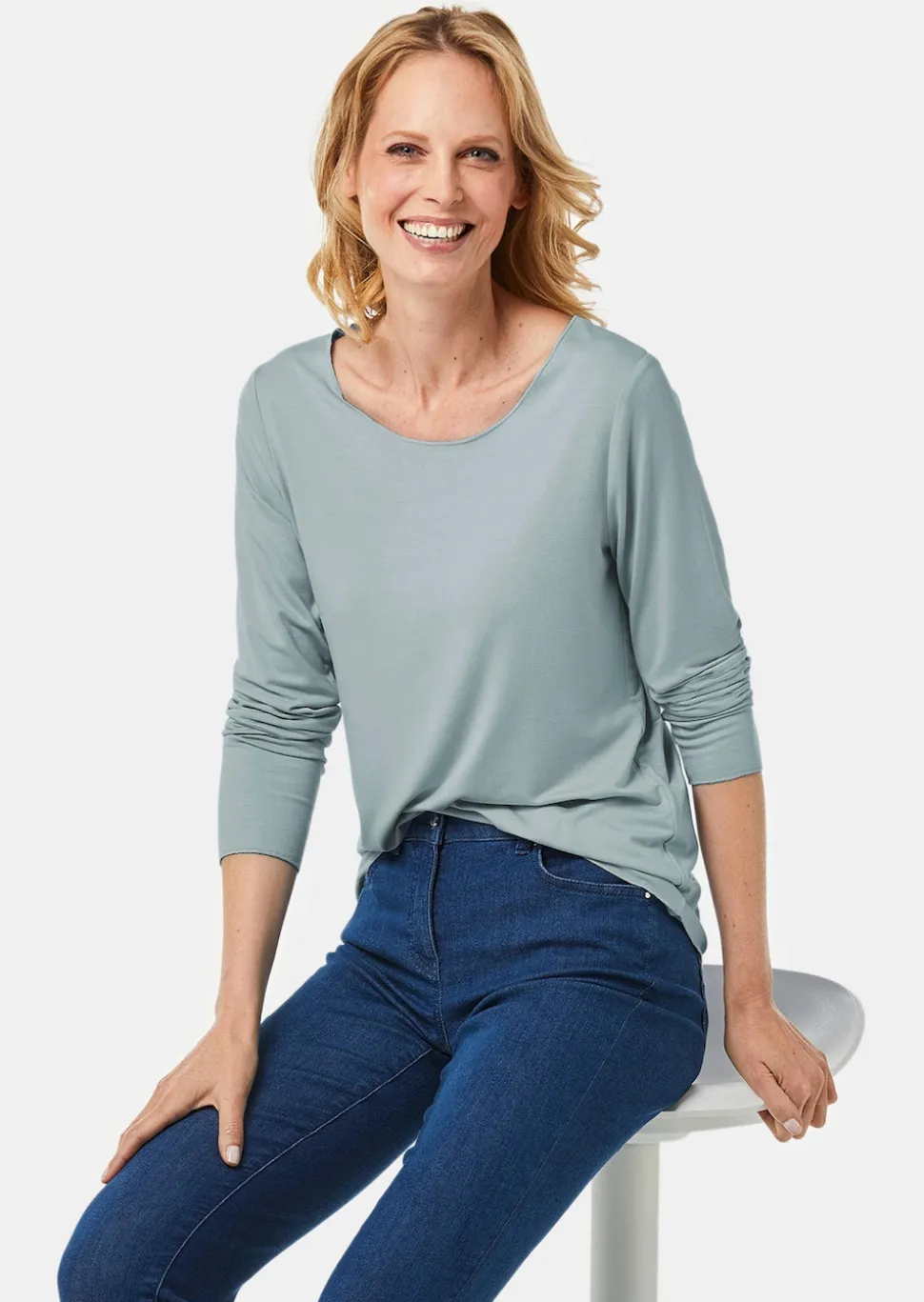 Kombistarkes Langarmshirt mit tonaler Zierkante