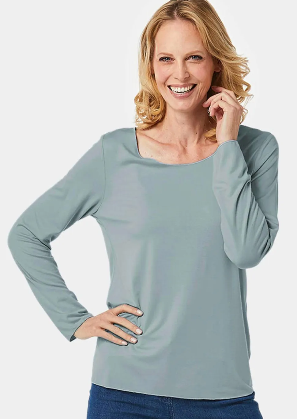 Kombistarkes Langarmshirt mit tonaler Zierkante
